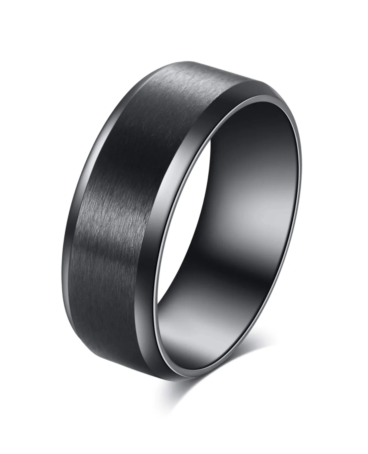 TORNITO Brushed Steel Band Ring, Black, size 11