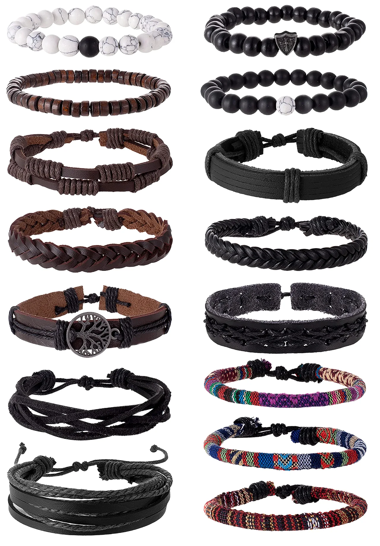 TORNITO Woven Leather Wrap Bracelets, Black