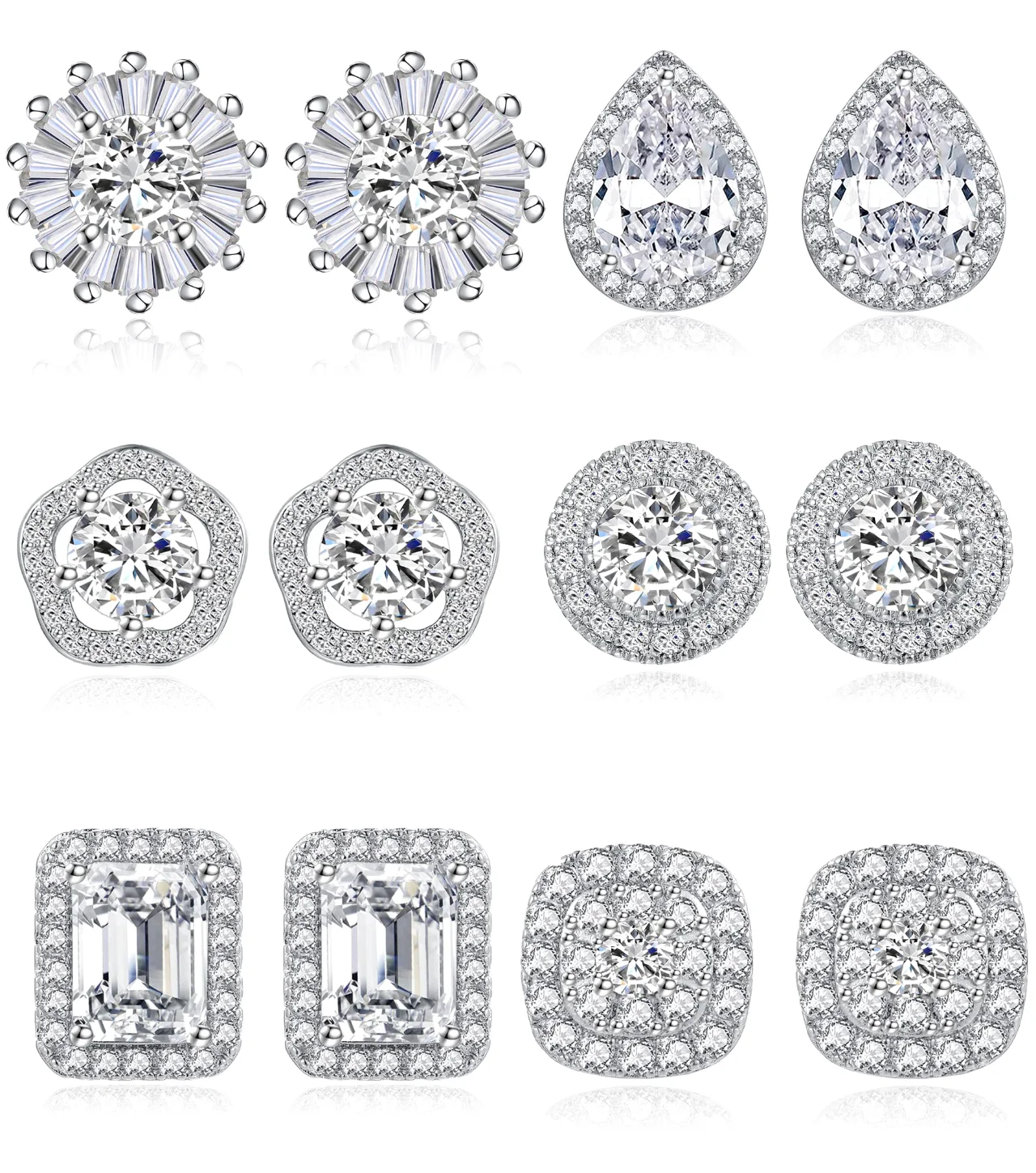 TORNITO Halo CZ Stud Earring Set, Teardrop Shaped