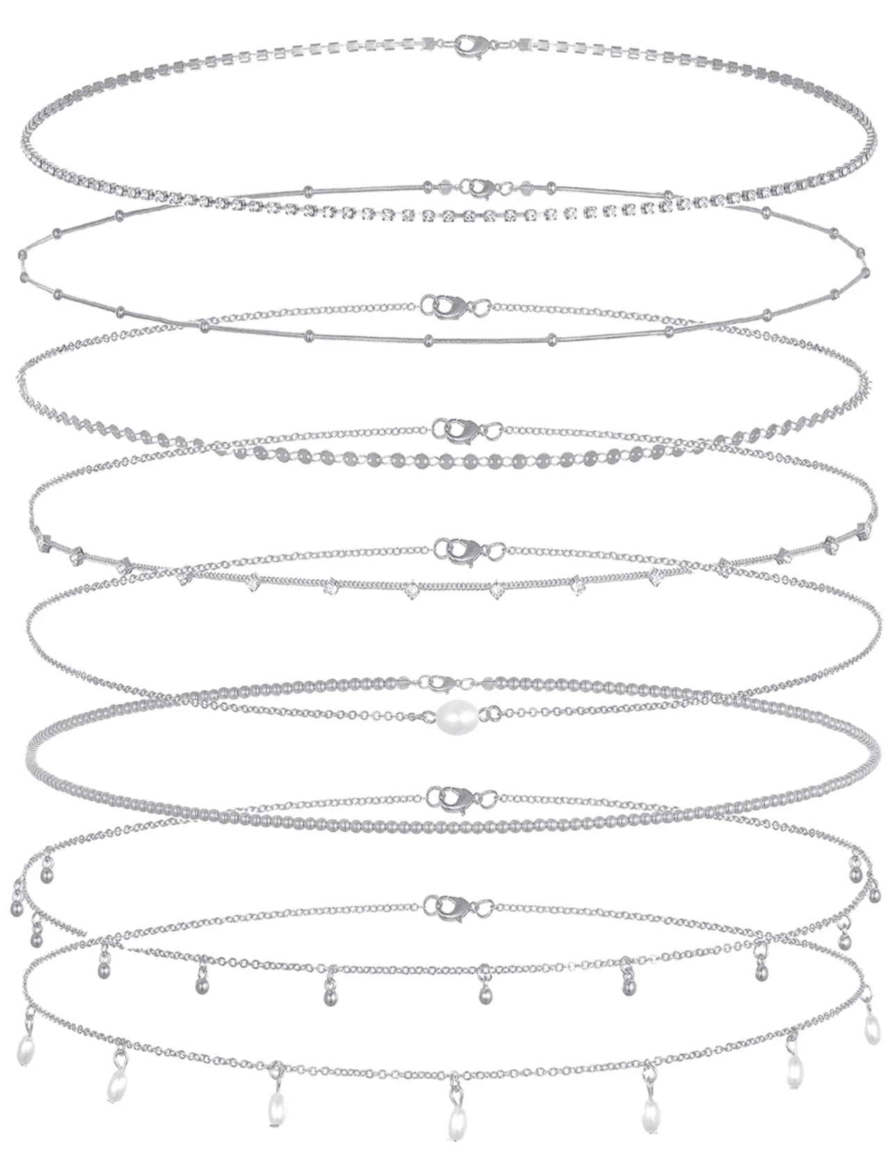 TORNITO Pearl and Charm Belly Chains, (Bead) Silver