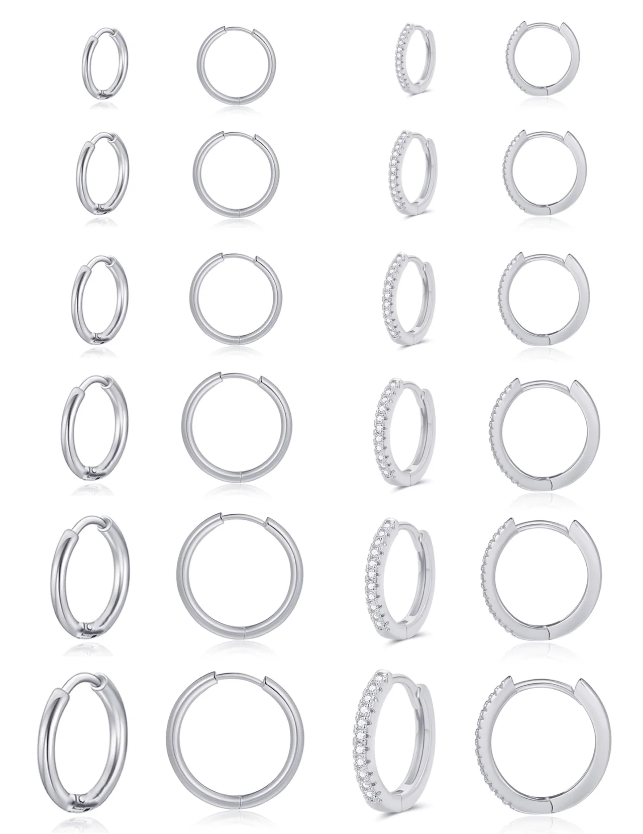 TORNITO CZ Huggie Hoops, 6mm to 16mm, Silver