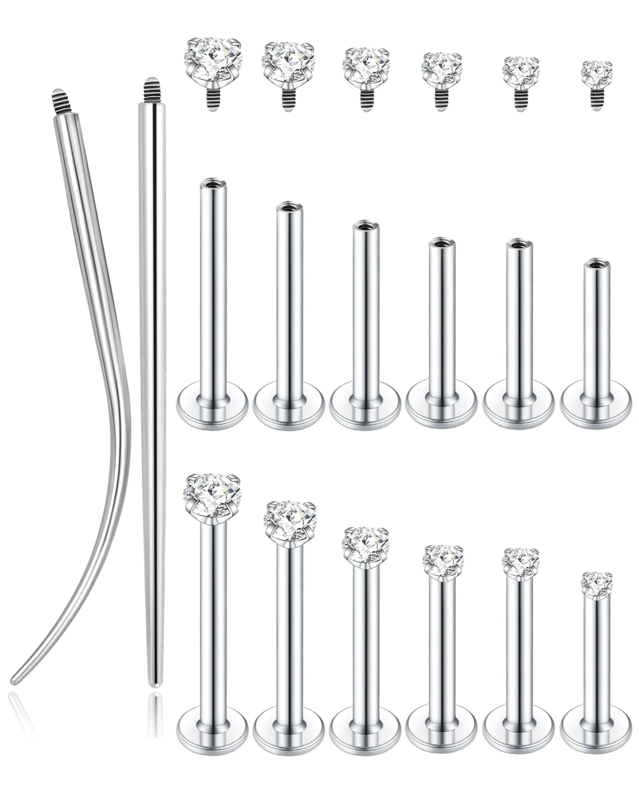 TORNITO Internally Threaded Nose and Lip Studs, Silver, 16G