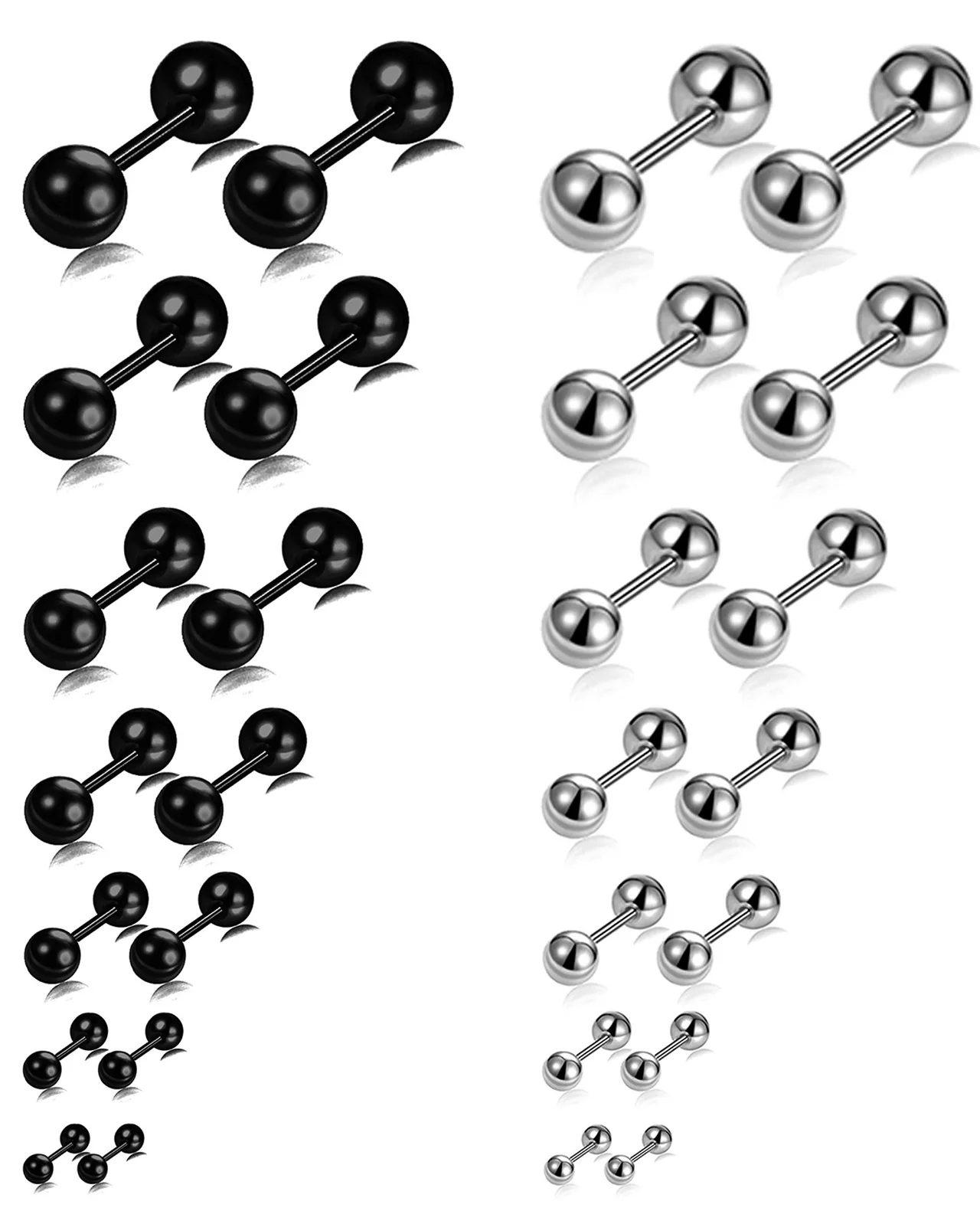 TORNITO Ball Barbell Cartilage Stud Set, Ball, Black and Silver
