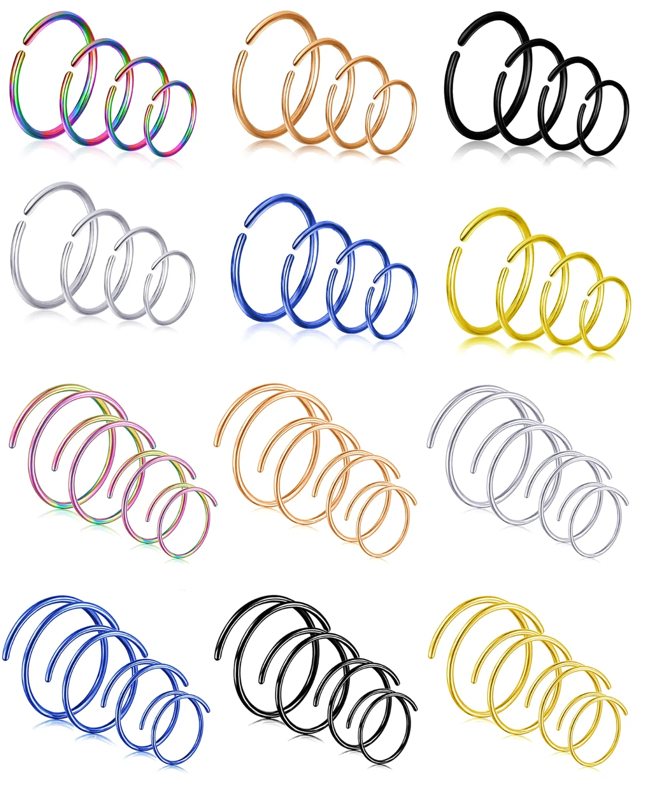 TORNITO Double Spiral Nose Hoop, Smooth, 48 pieces