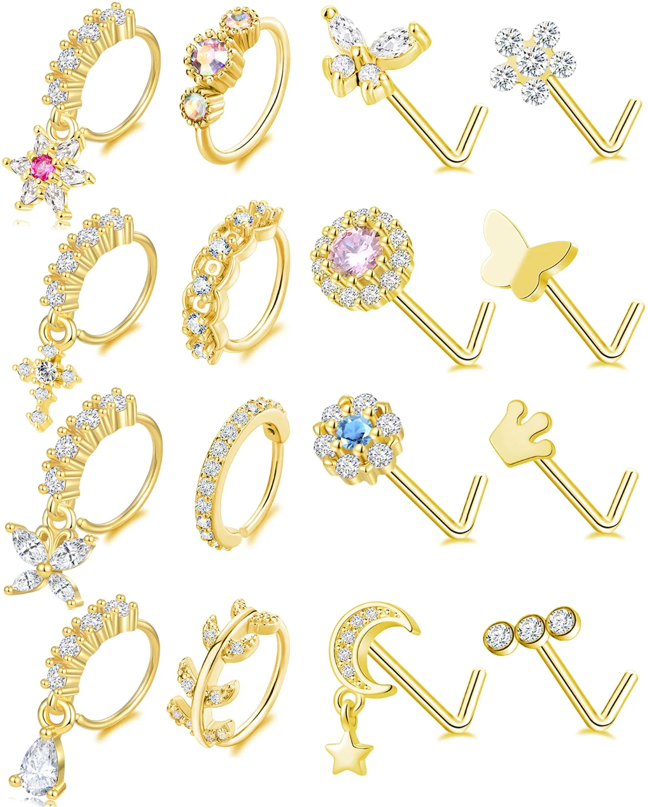 TORNITO Dangle Hoops and L-Shaped Studs, Gold