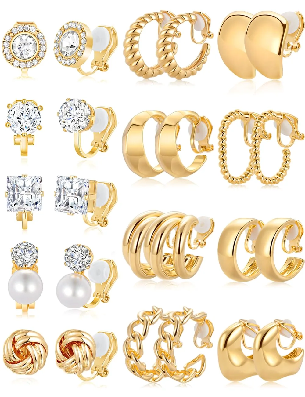 TORNITO Pearl and Knot Clip-On Set, Gold