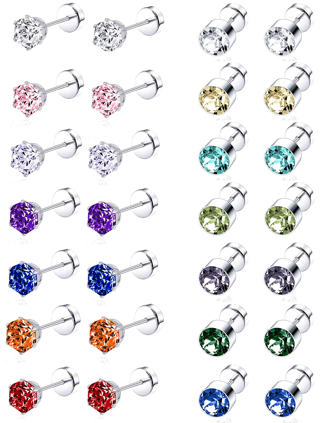 TORNITO Round CZ Stud Earring Set, Style C, 14 pairs