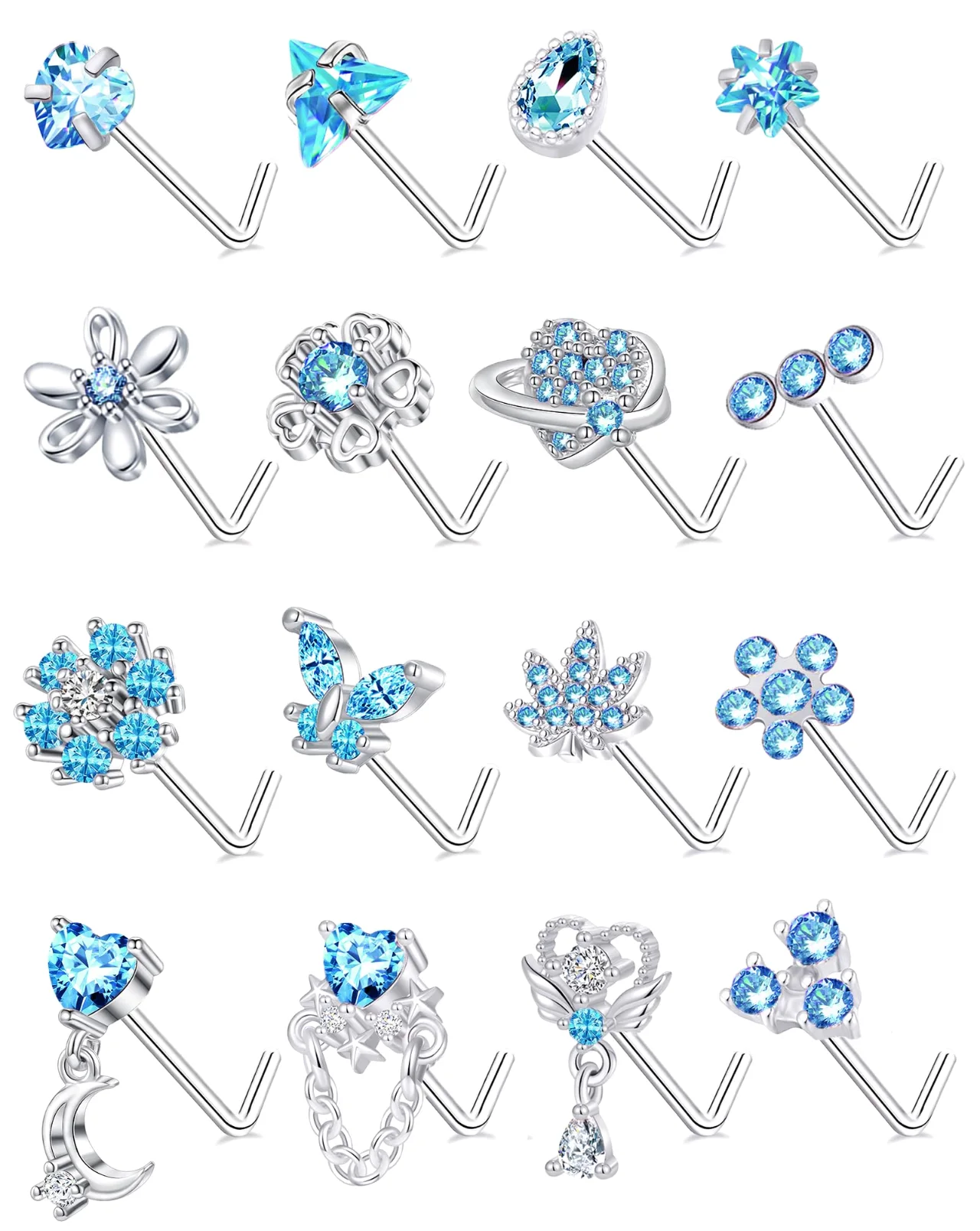TORNITO Butterfly and Moon Nose Studs, Blue