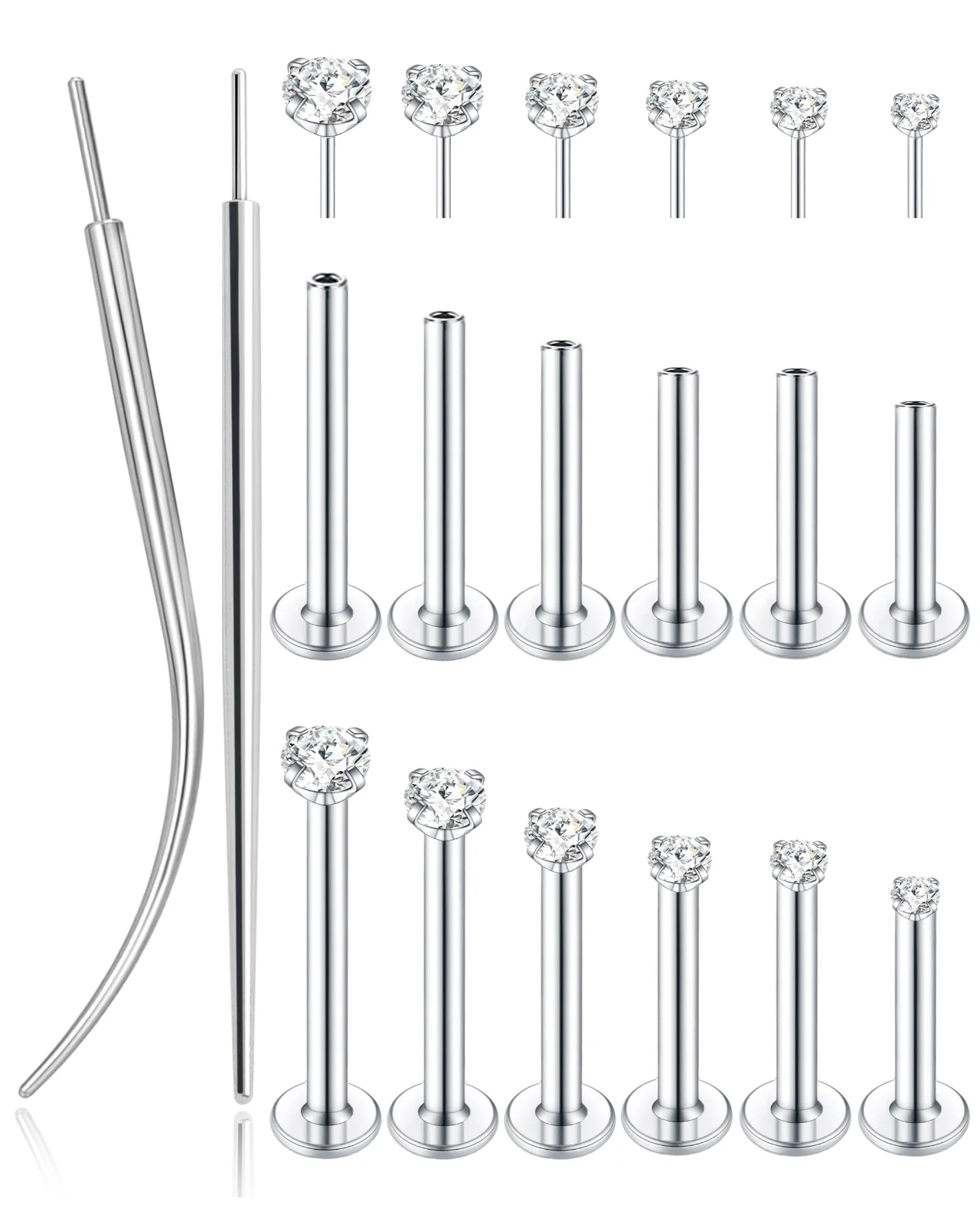 TORNITO Gold Push-In Nose Studs, Silver, 16G