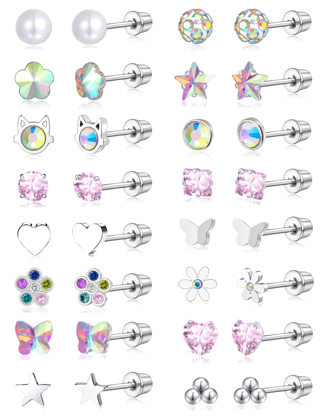 TORNITO Screw Back Stud Earring Set, Bullet back