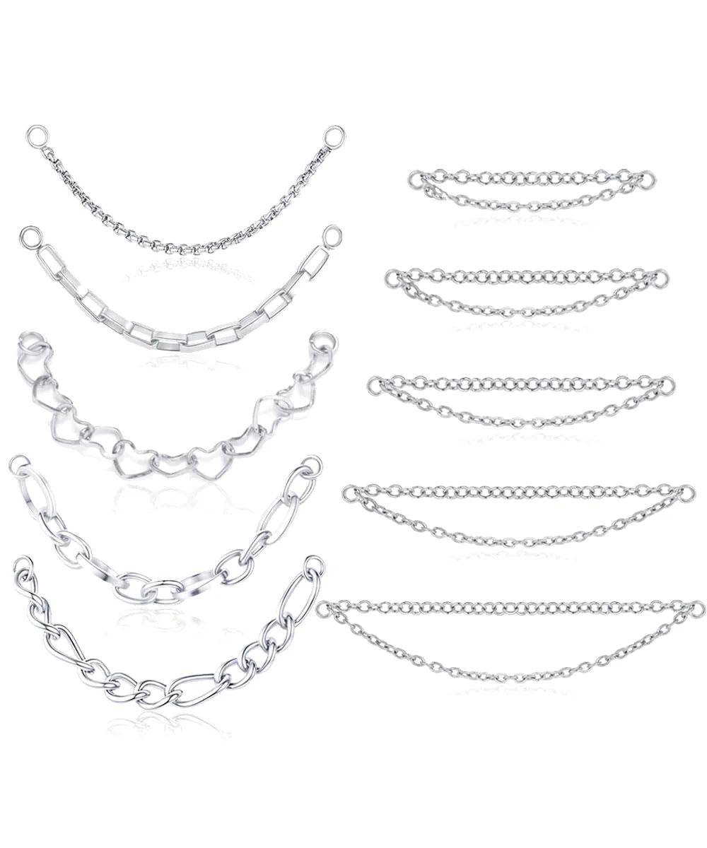 TORNITO Heart Nose Chain Set, Silver Double Chain