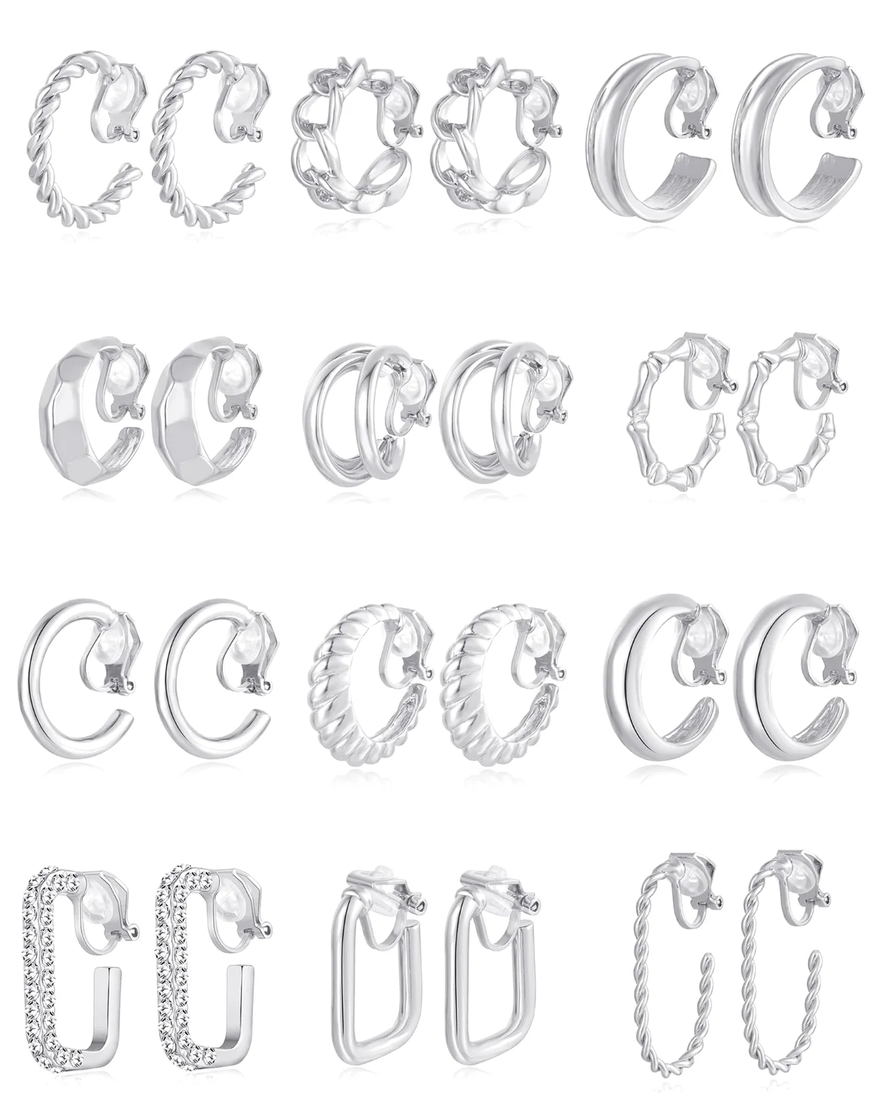 TORNITO Geometric Clip-On Drop Earrings, Silver