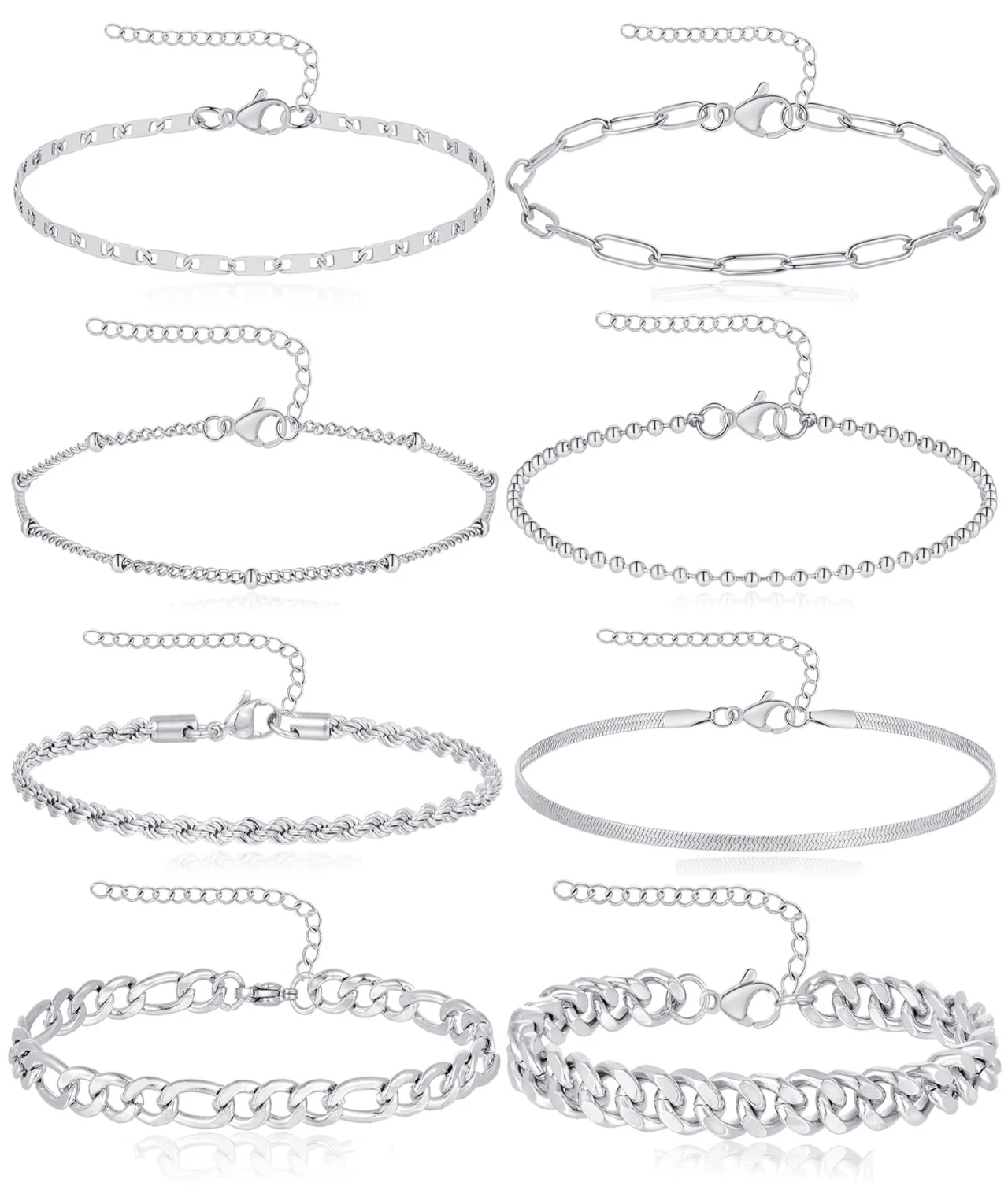 TORNITO Layered Link Anklets, Silver