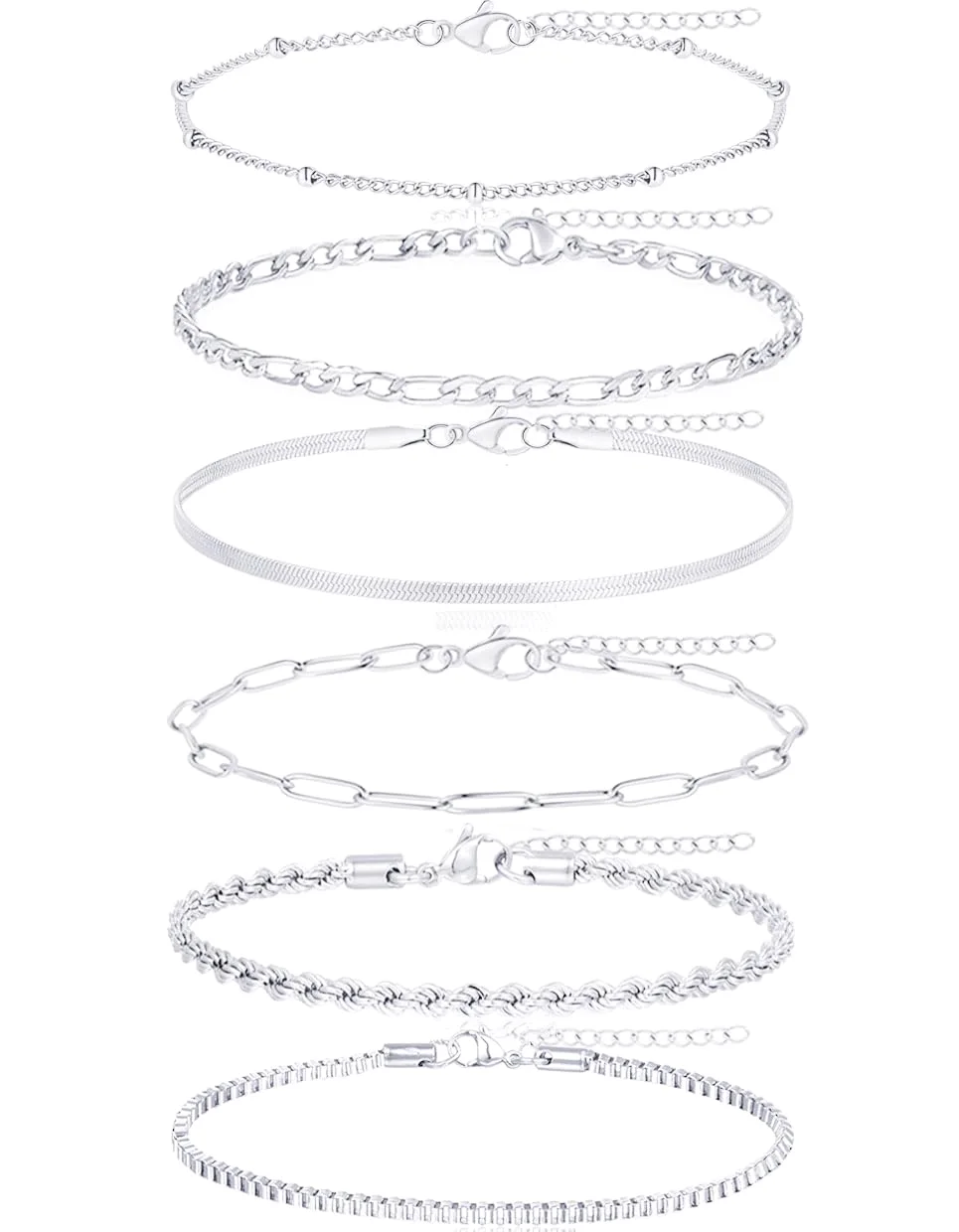 TORNITO Stacking Chain Bracelets, Silver