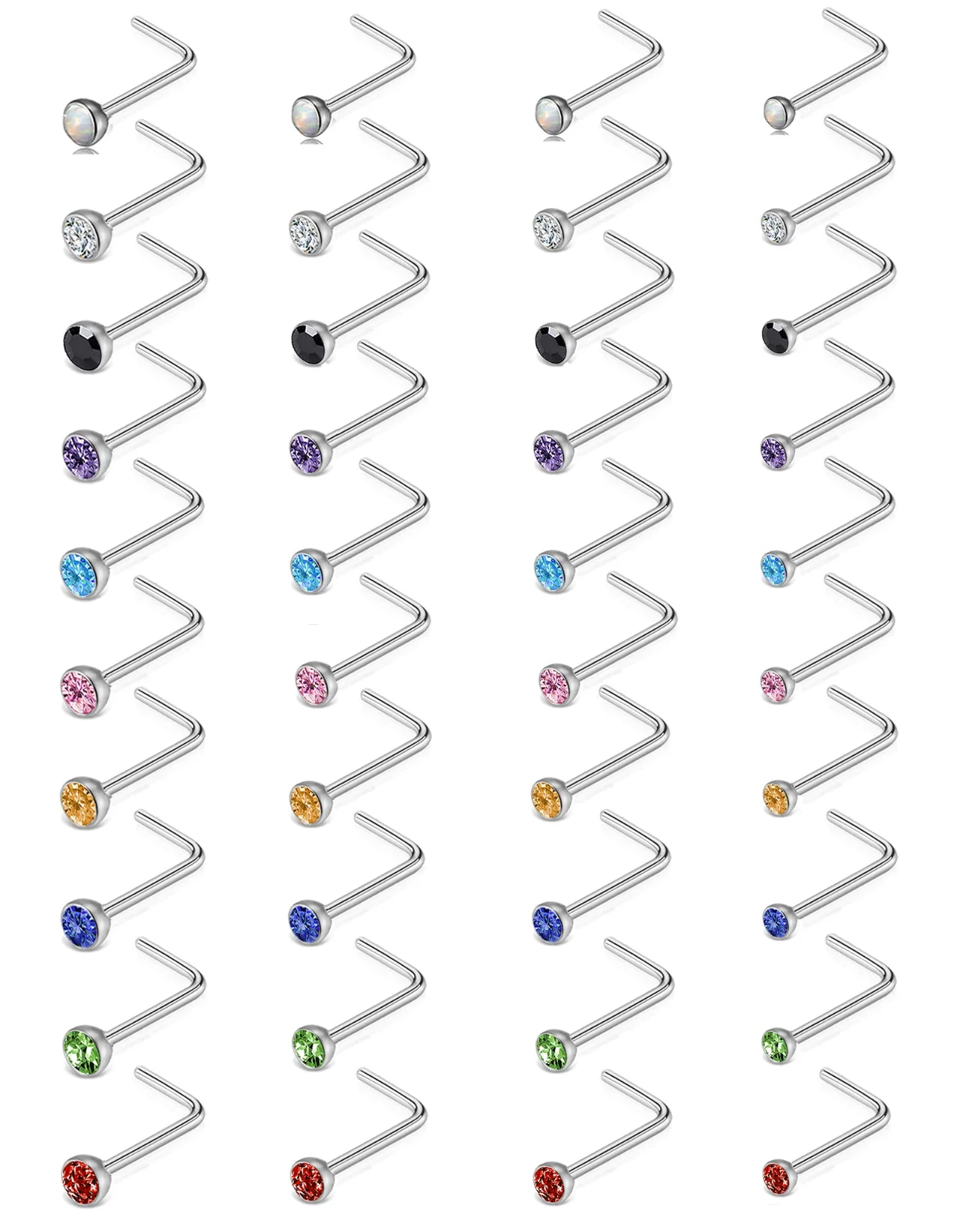 TORNITO Graduated CZ Nose Studs, 1.5mm to 3mm, Multicolor