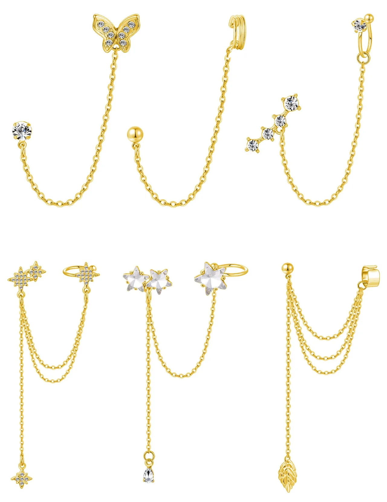 TORNITO Crawler Chain Ear Cuffs, Style B, Gold