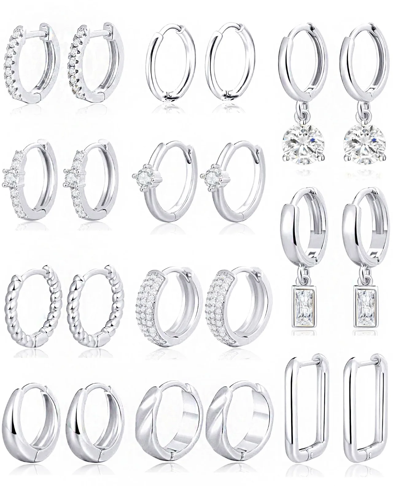 TORNITO Twisted Huggie Hoop Stack, Silver