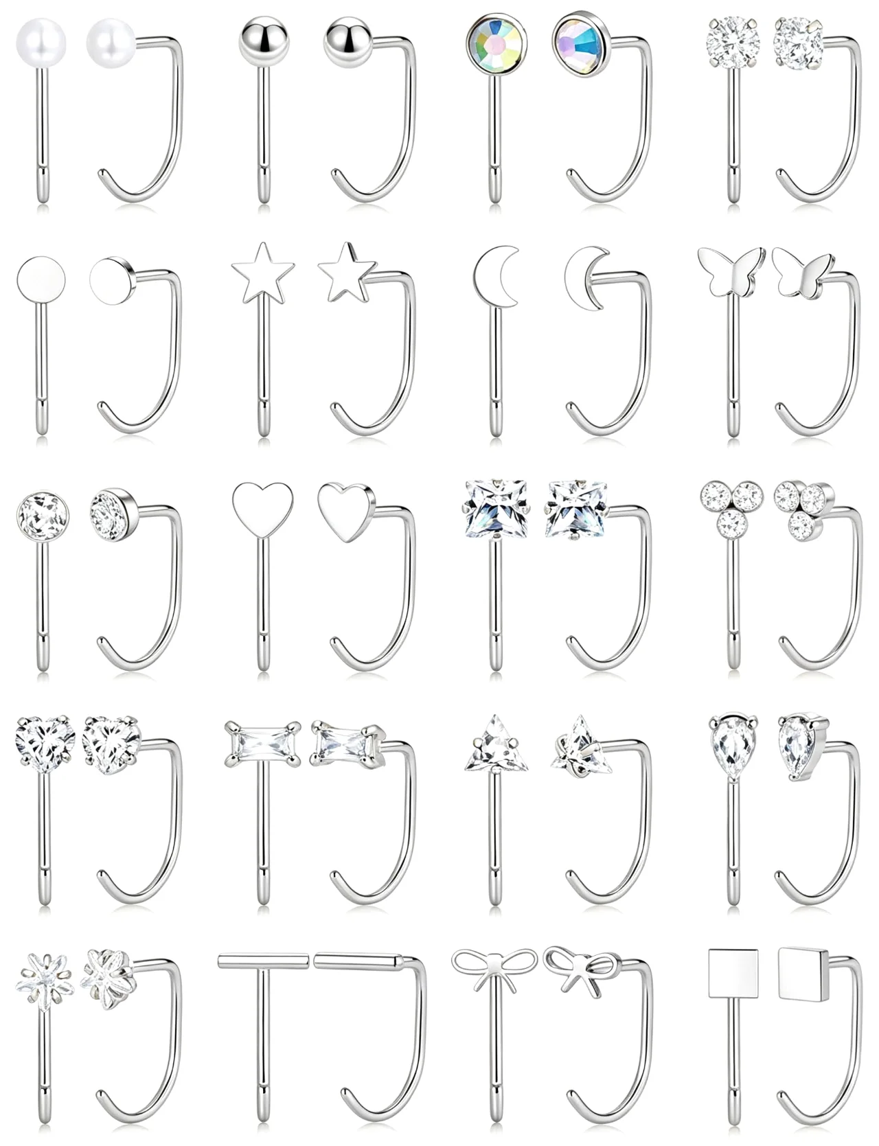 TORNITO Charm Half Hoop Earrings, Silver
