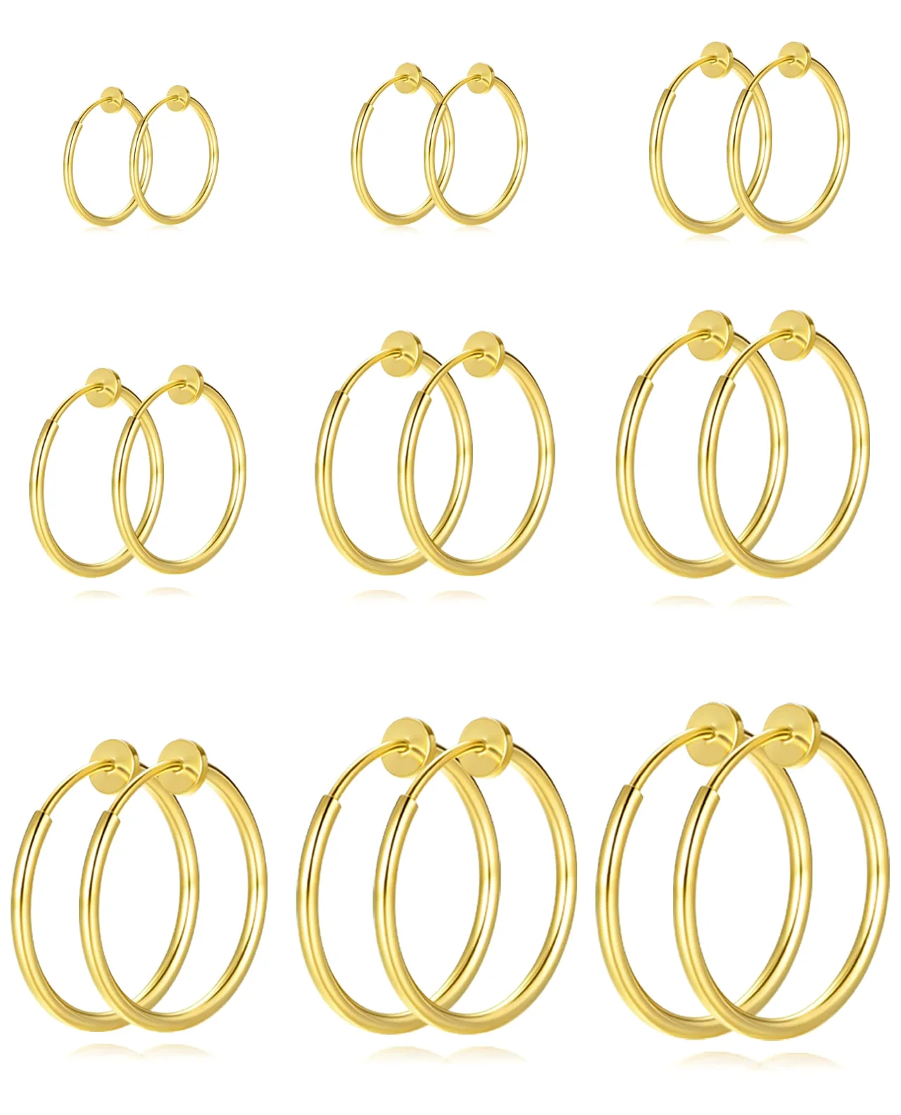 TORNITO Spring Clip-On Hoop Set, Gold