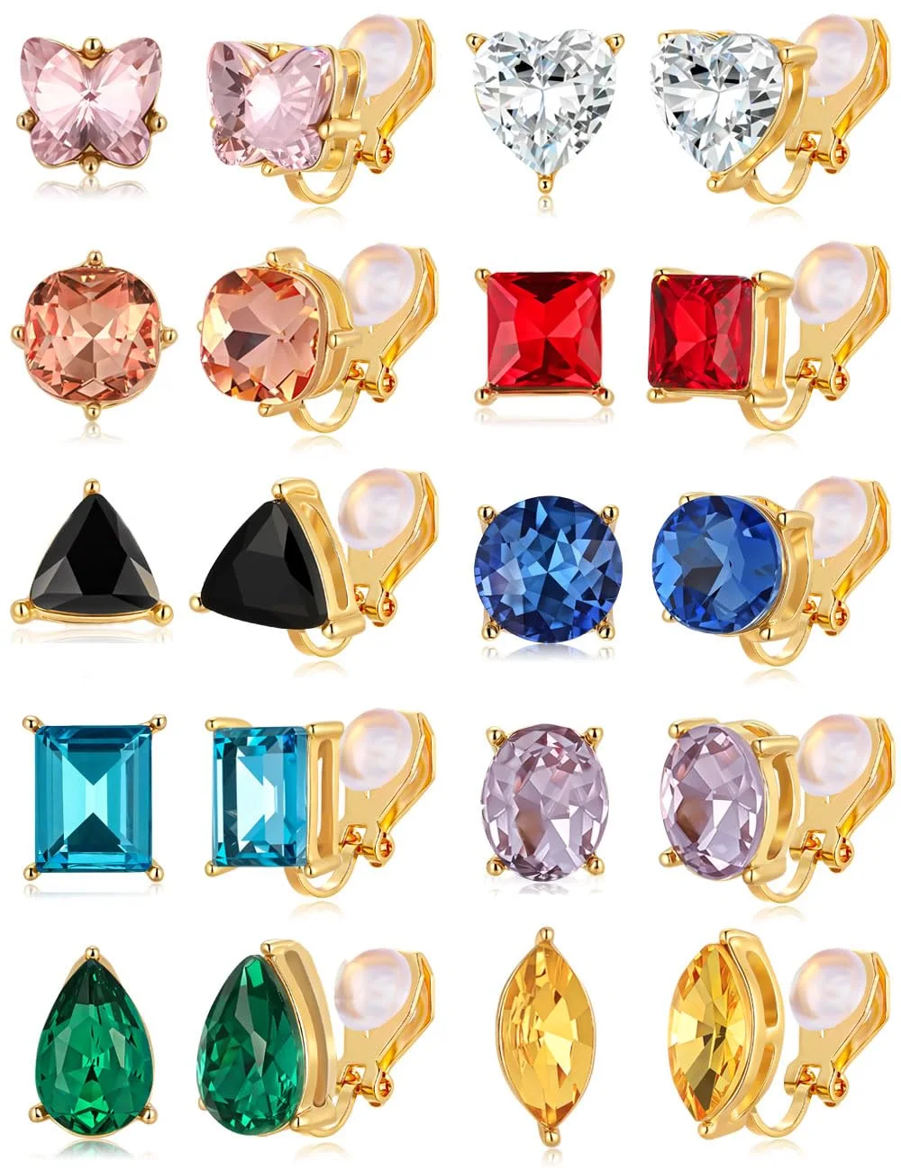 TORNITO Multicolor CZ Clip-On Studs, Gold