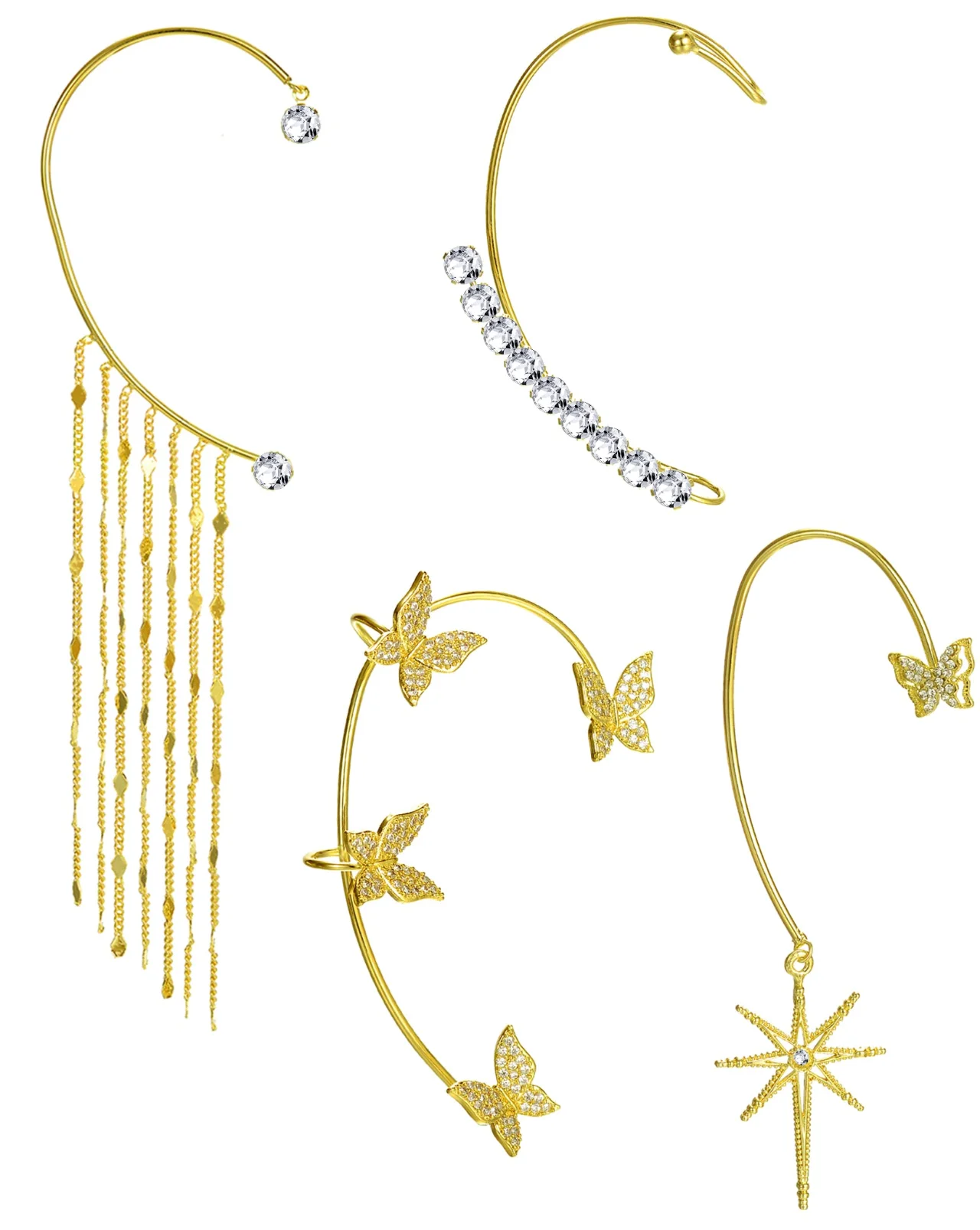 TORNITO Butterfly Tassel Ear Wrap, Gold (Right Ear)