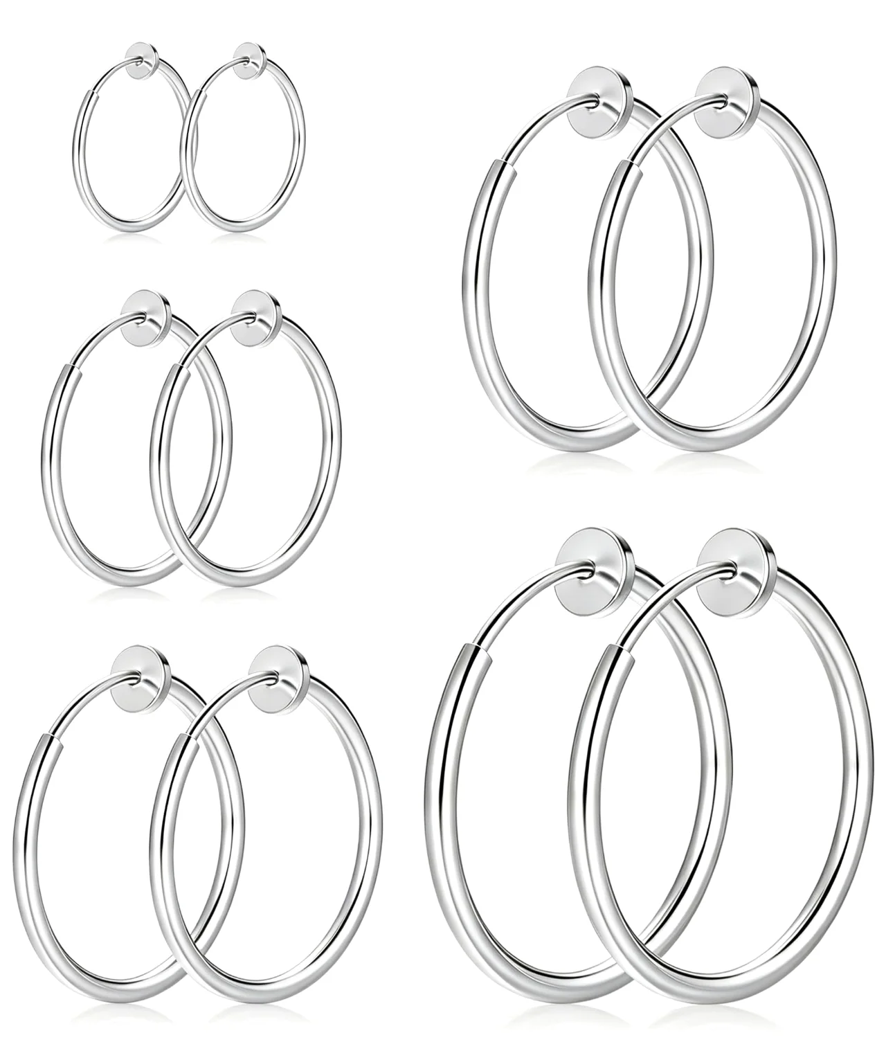 TORNITO Large Spring Clip-On Hoops, Silver