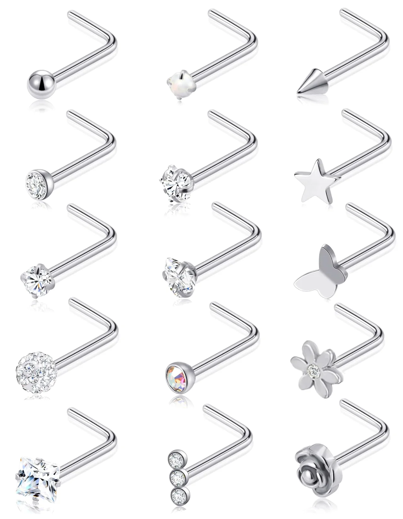 TORNITO G23 Titanium L-Shaped Nose Studs, Silver