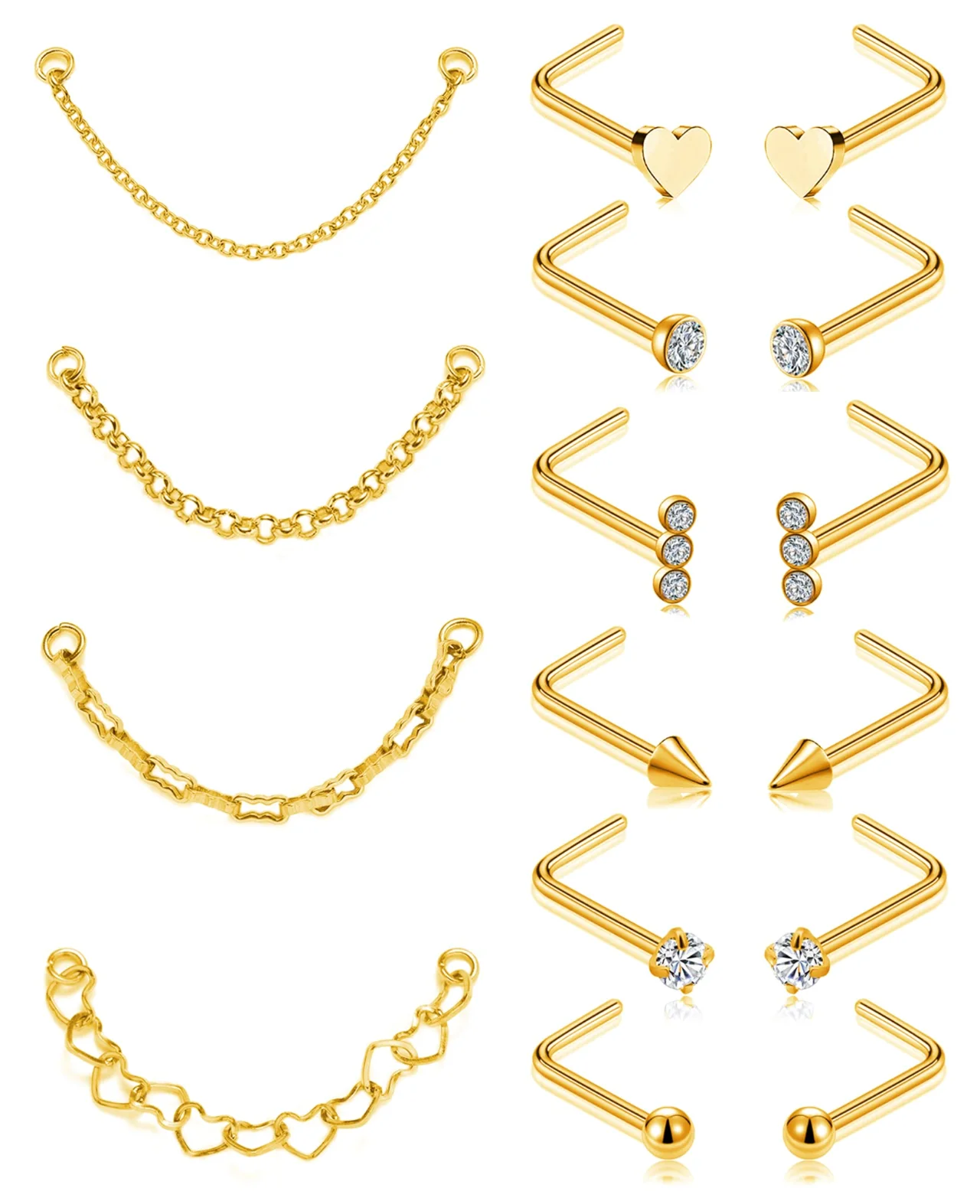 TORNITO Double Nostril Chain, Gold and 1.6inches