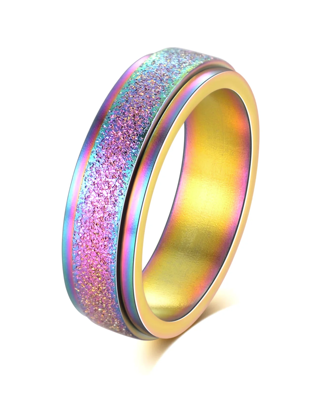 TORNITO Sandblasted Spinner Band, Sand Blast, Rain bow, size 5