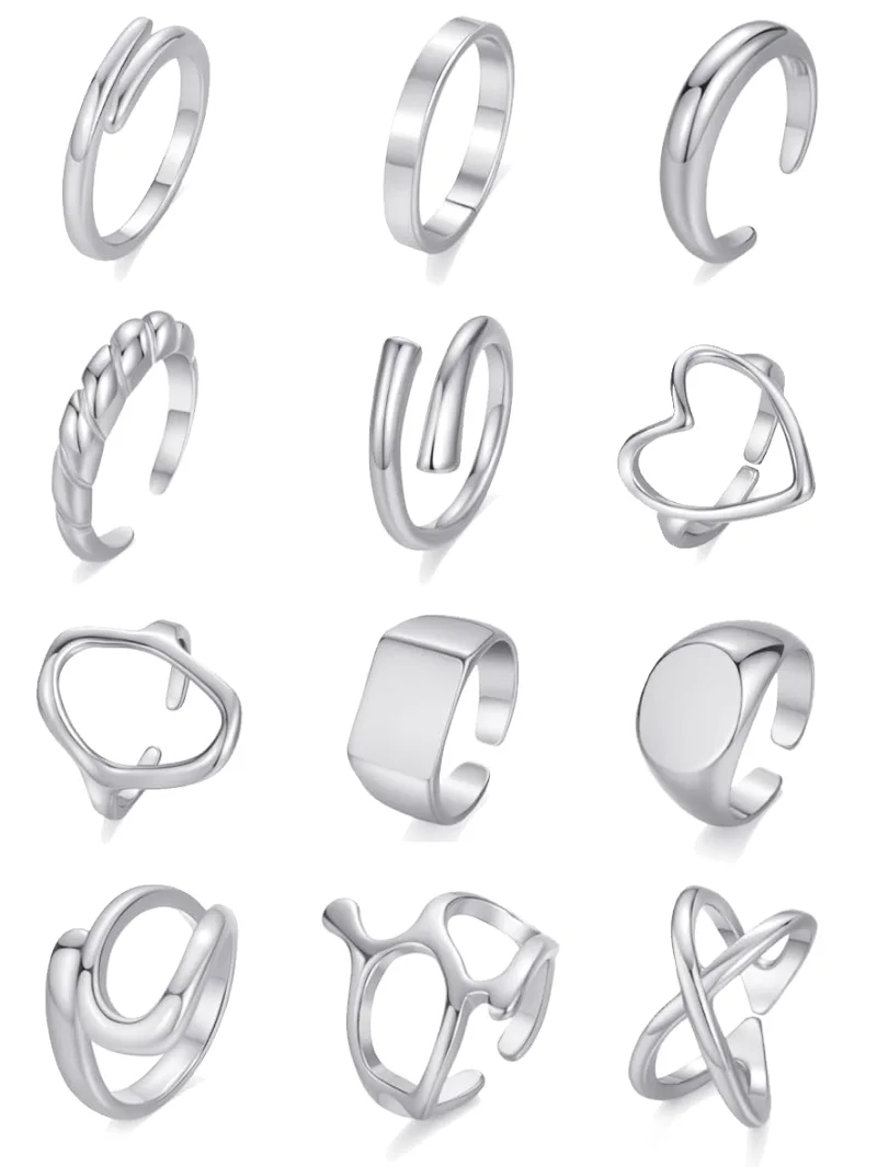 TORNITO Gold Stackable Ring Set, Silver