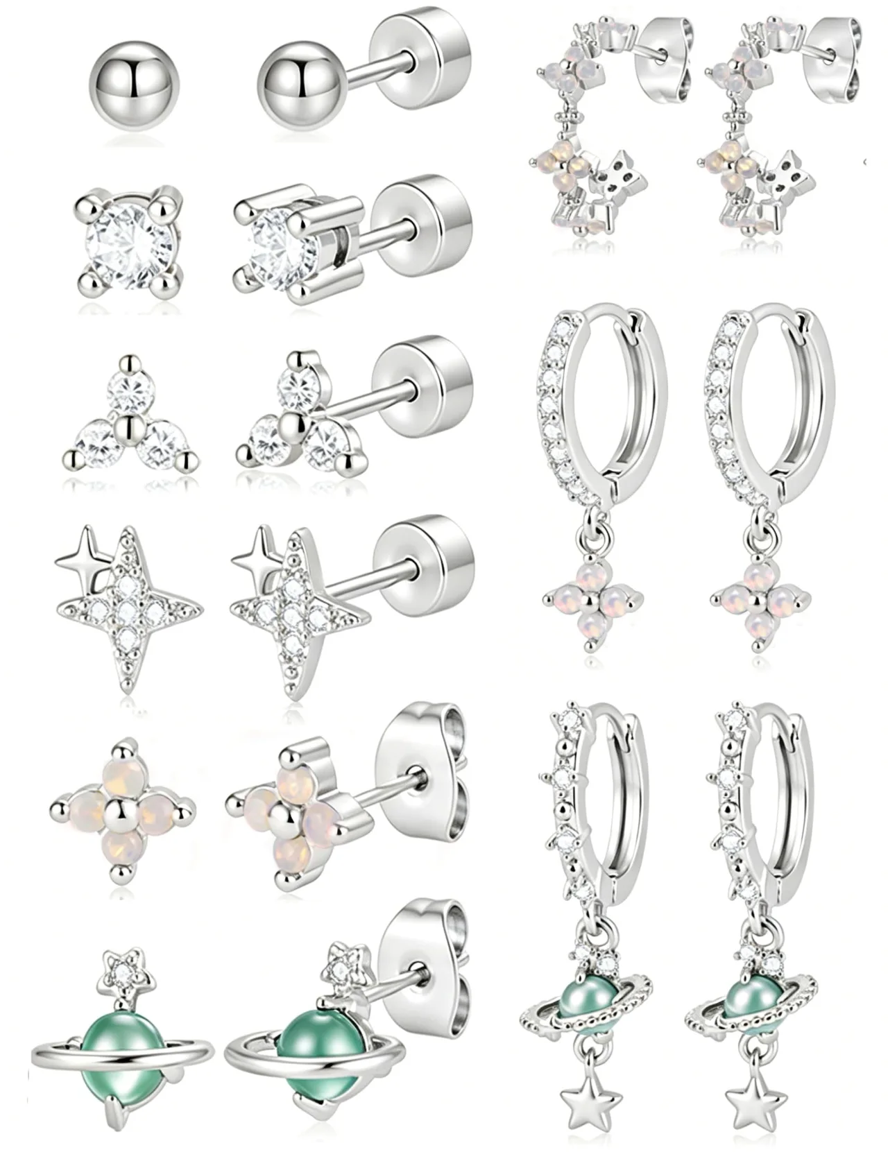 TORNITO Ball, Star and Flower Stud Stack, Silver