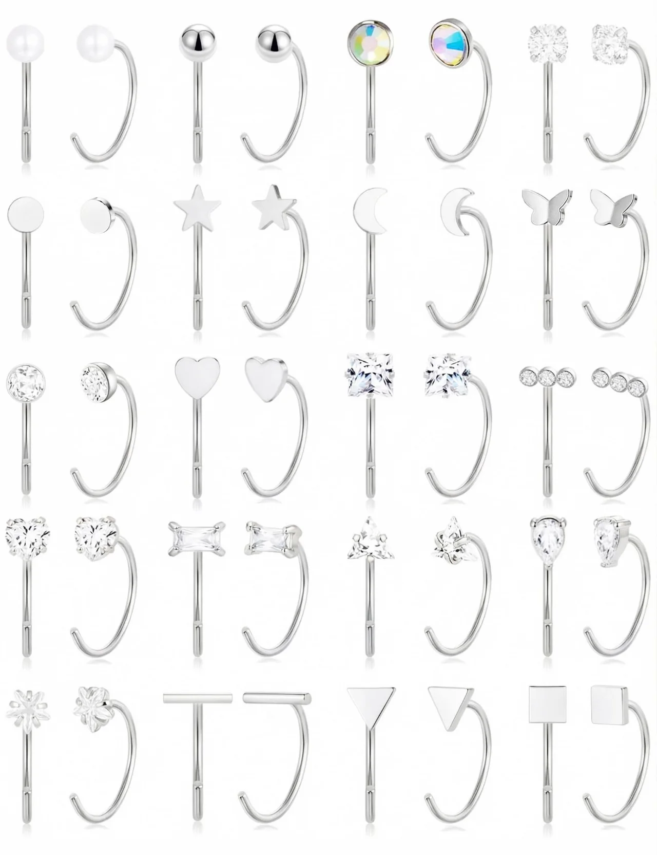 TORNITO Open Half Hoop Earrings, Silver