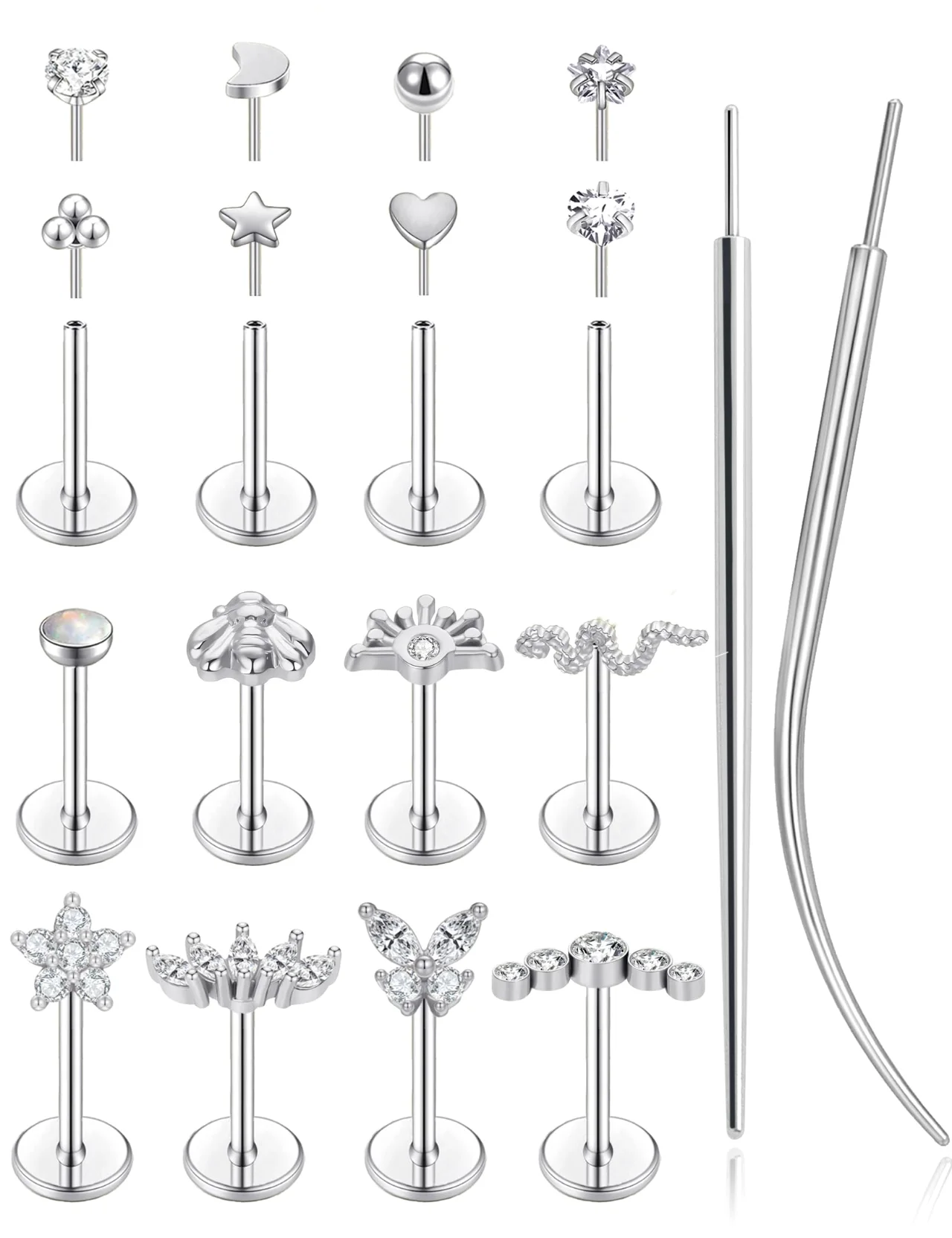 TORNITO Push-In Flat Back Studs, 6mm and 8mm Bars, Silver, 6mm