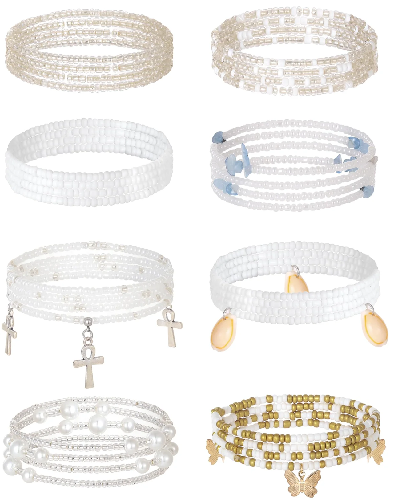TORNITO Elastic Waist Beads, White
