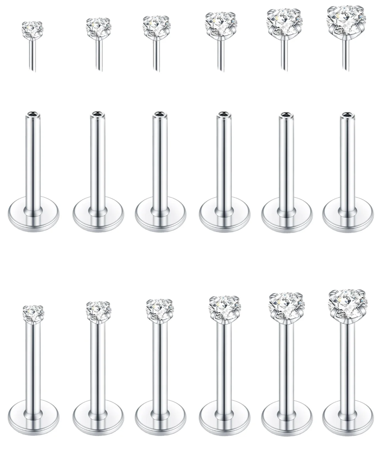 TORNITO Push-In Nose Studs, 8mm Bar, 20G, 8MM Bar