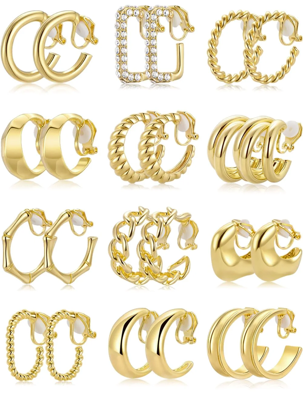 TORNITO Chunky Clip-On Hoop Set, Gold