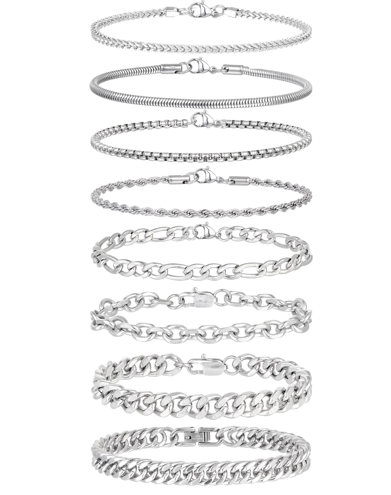 TORNITO Mixed Link Chain Bracelets, 7.5 Inches