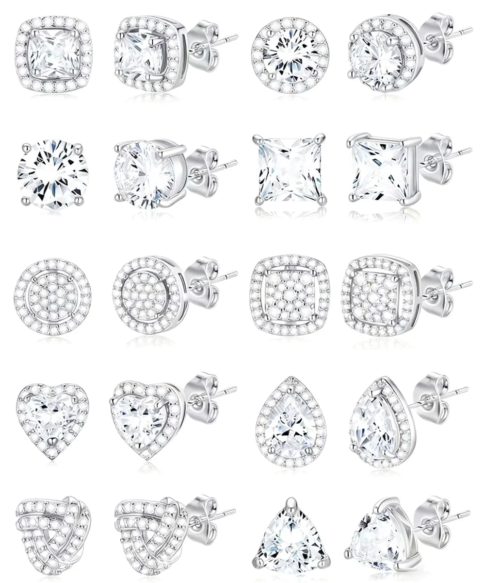 TORNITO Halo CZ Stud Earrings, Silver