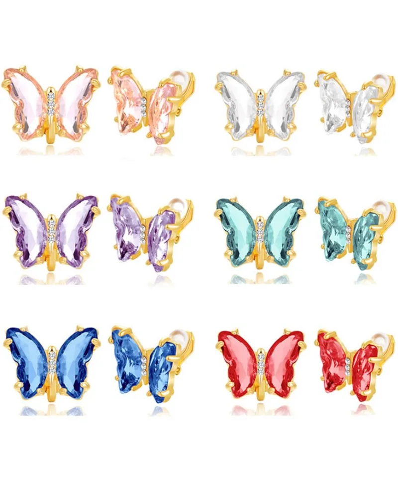 TORNITO Butterfly Crystal Clip-On Studs, Gold