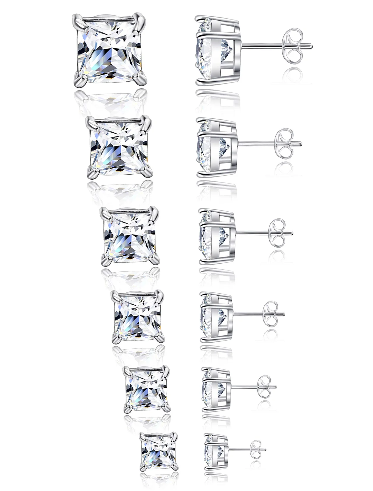 TORNITO Square and Round CZ Stud Set, Square CZ