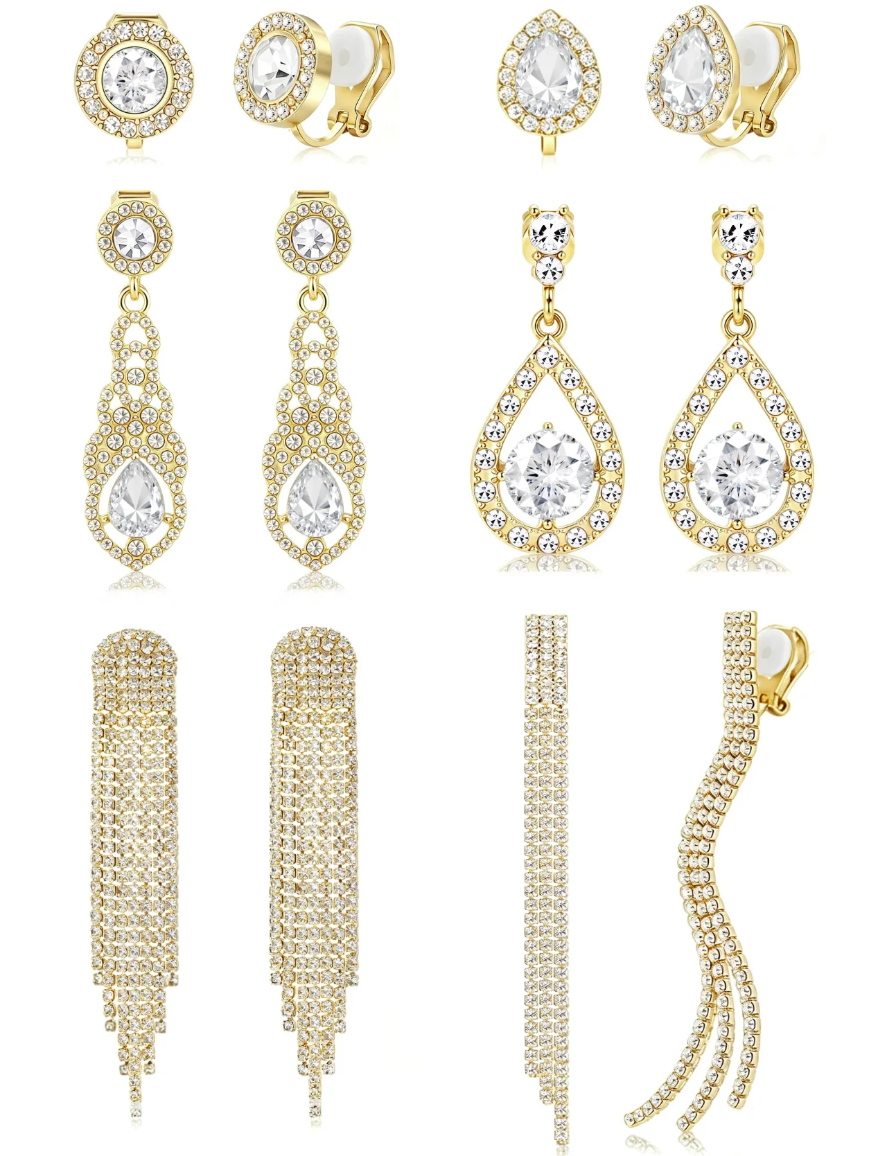 TORNITO Rhinestone Clip-On Drop Earrings, Gold
