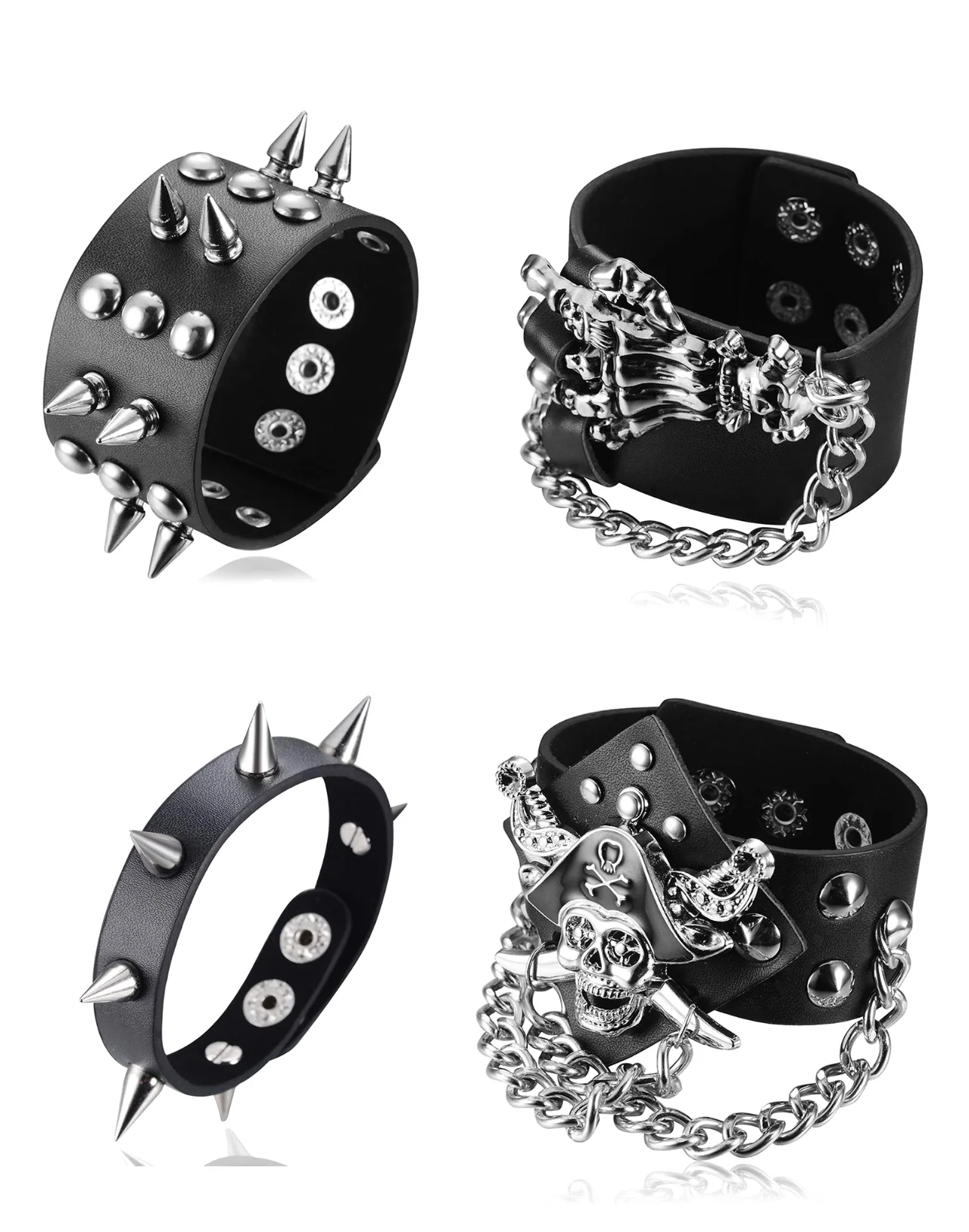 TORNITO Studded Punk Leather Bracelets, Devil Face