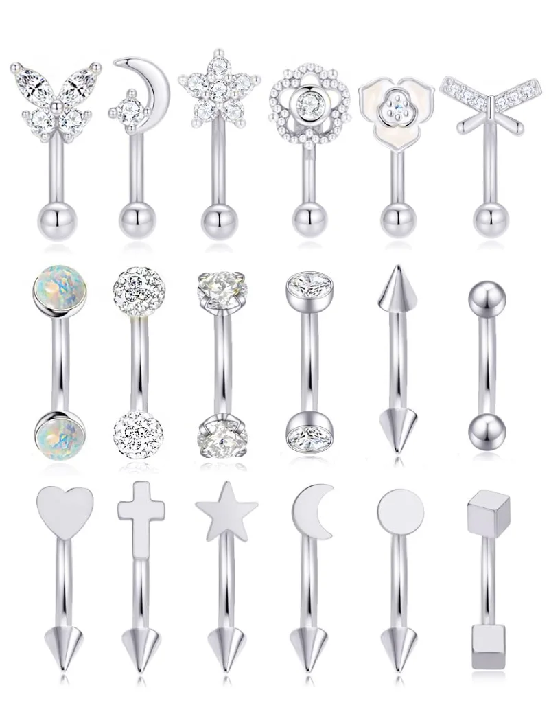 TORNITO Curved Eyebrow Barbells, Silver