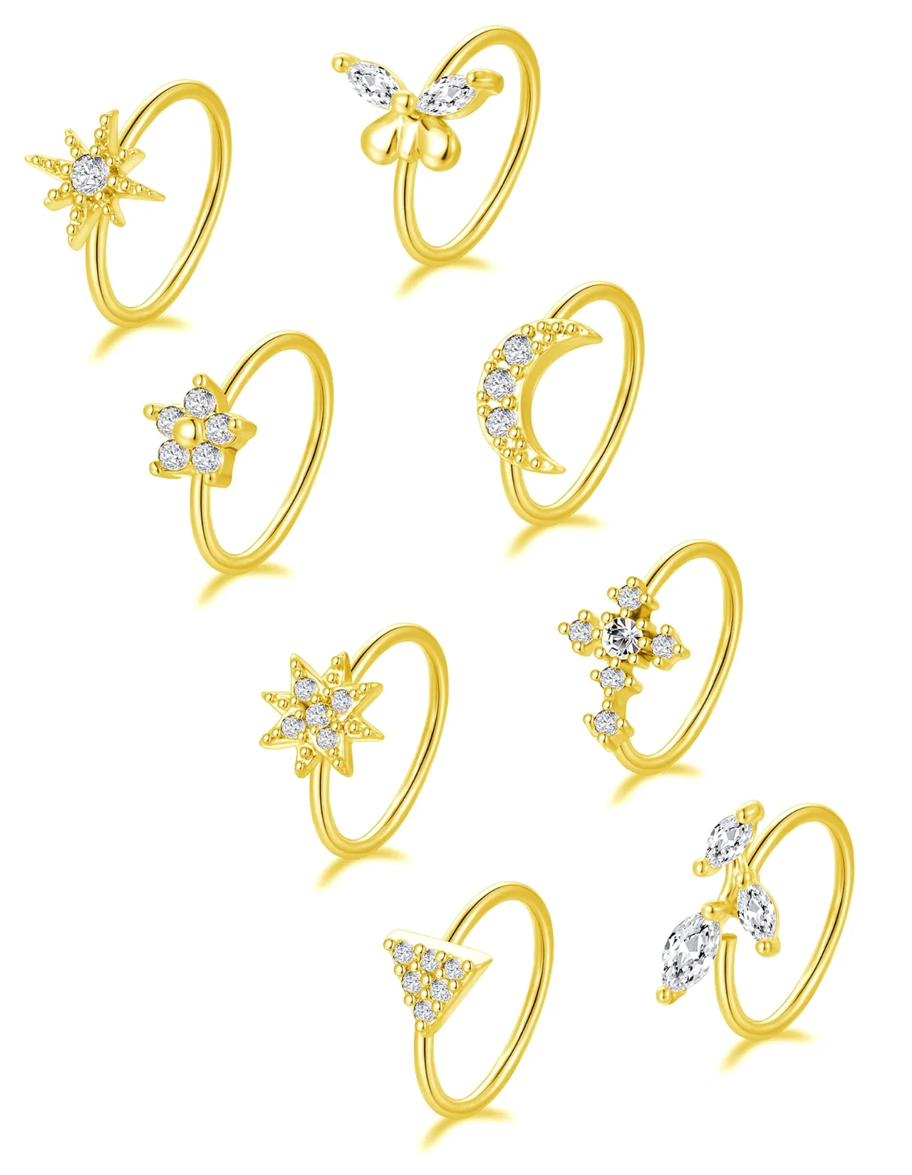 TORNITO Paved Star and Moon Nose Hoops, Gold