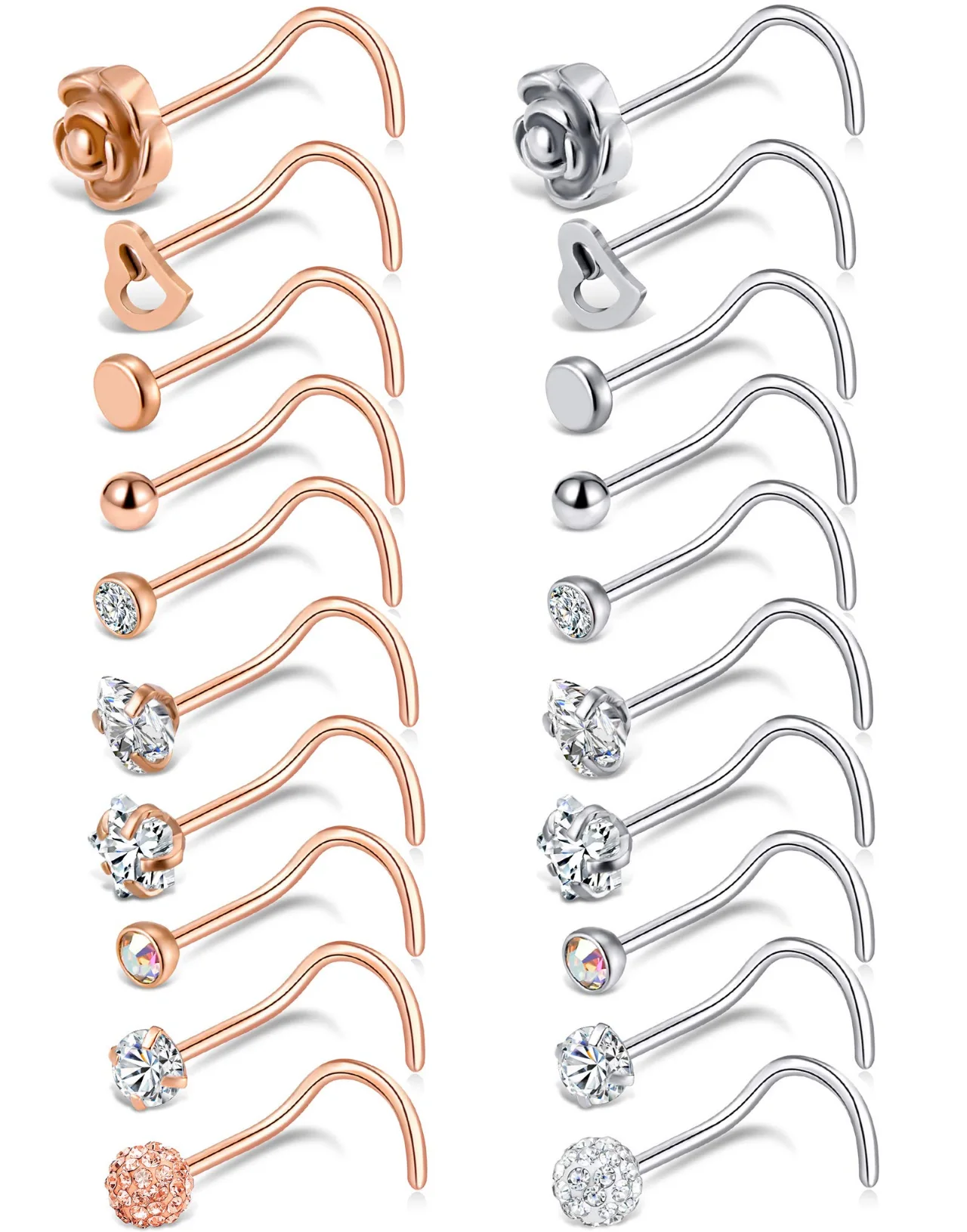 TORNITO Two-Tone Nose Stud Pack, Screw Shaped