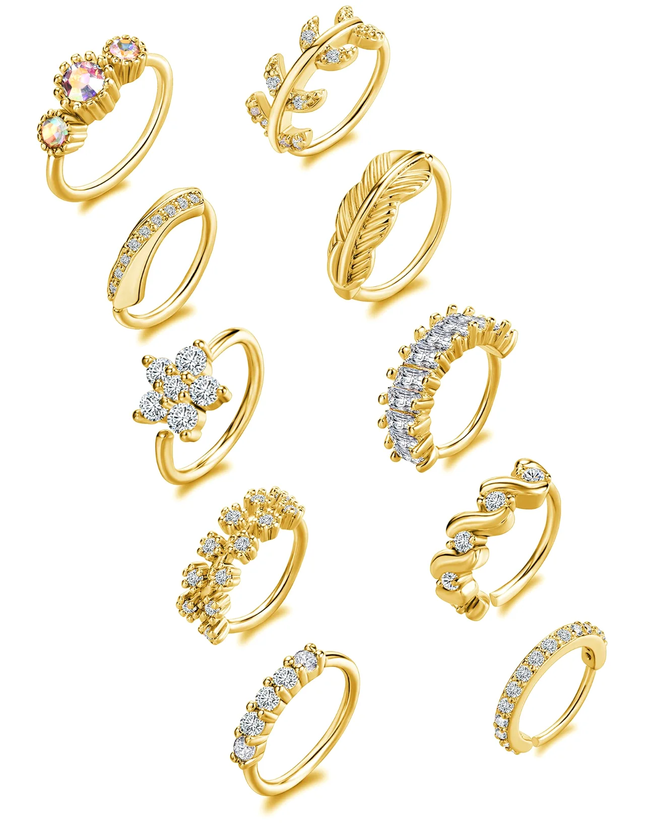 TORNITO Paved Flower and Leaf Nose Hoops, Gold