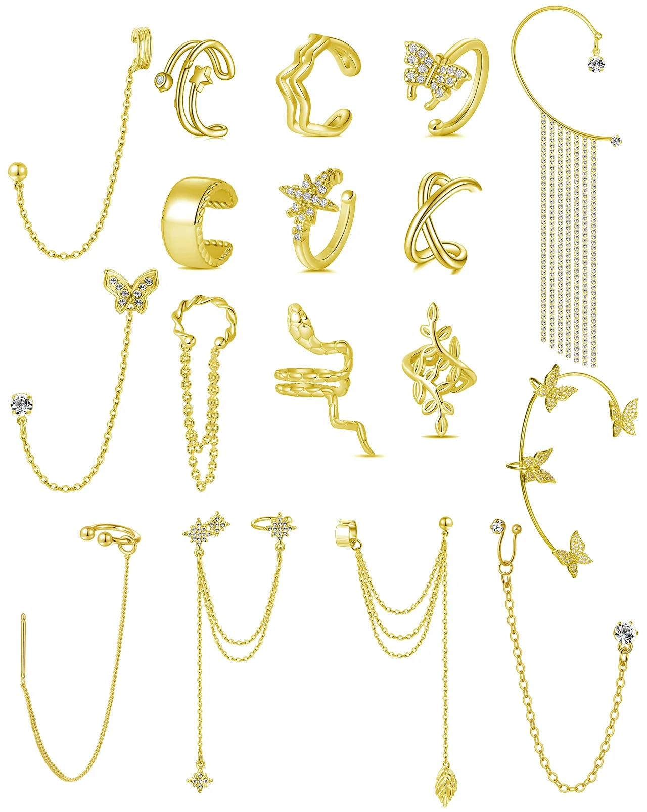 TORNITO Snake and Leaf Ear Cuff Set, Gold