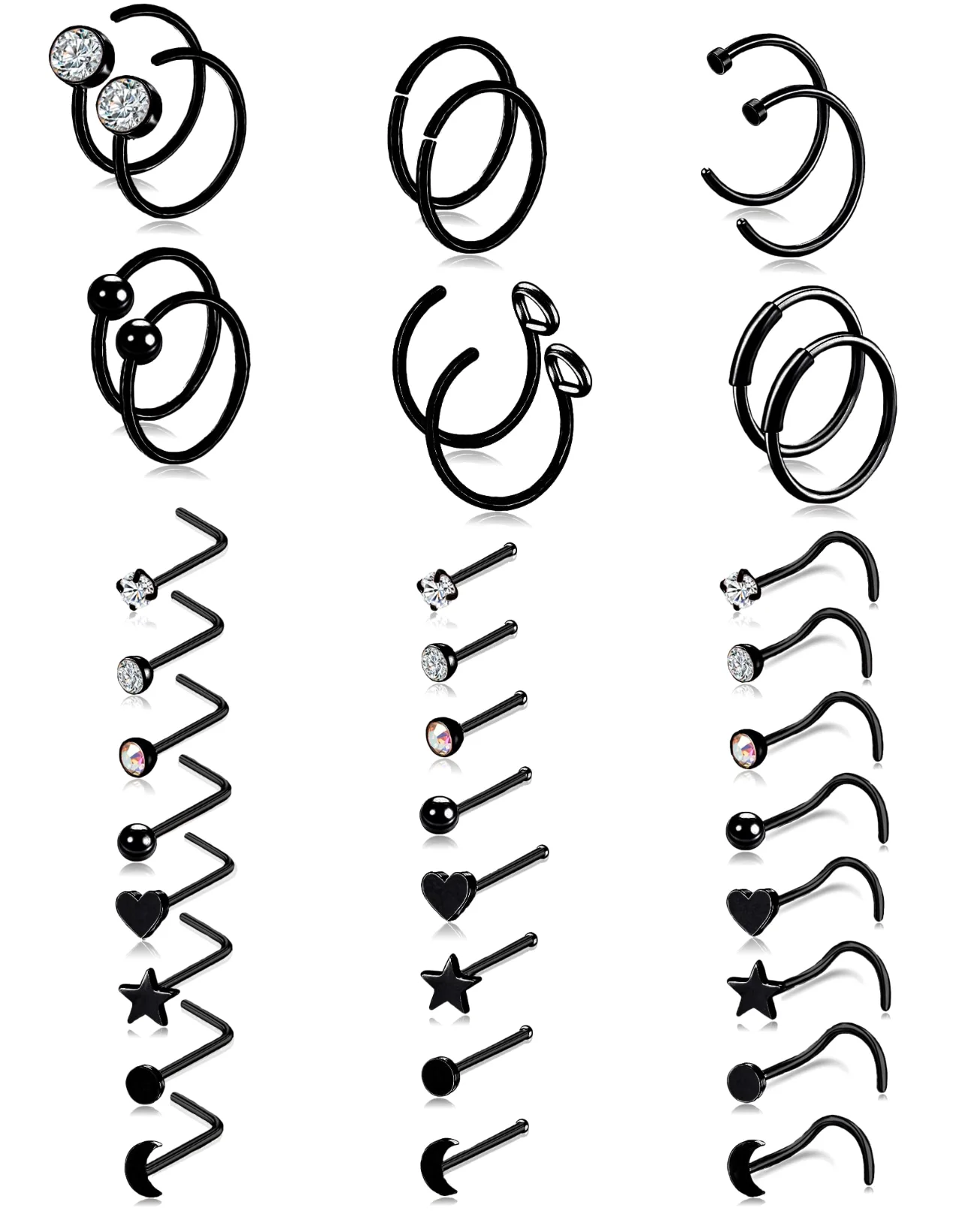 TORNITO L, Bone and Screw Nose Stud Pack, Black