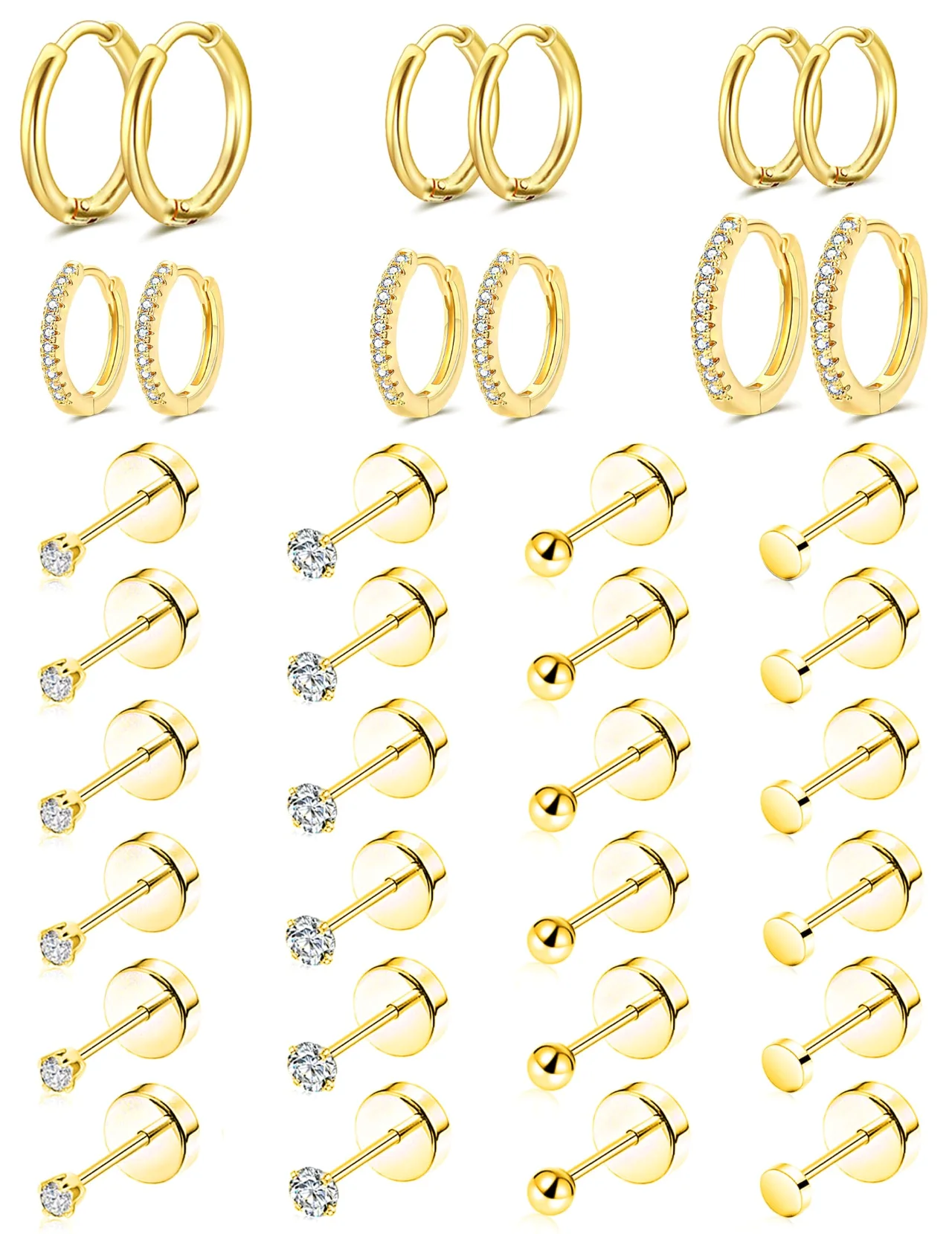 TORNITO Gold Tiny Flat Back Stud Set